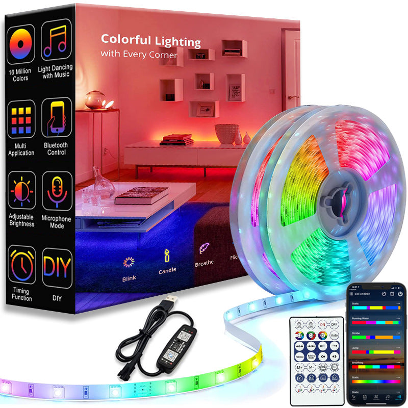 100ft Led Strip Lights,Long Smart Led Light Strips Music Sync 5050 RGB  Color Changing Rope Lights,Bluetooth APP/IR Remote/Switch Box Control Led