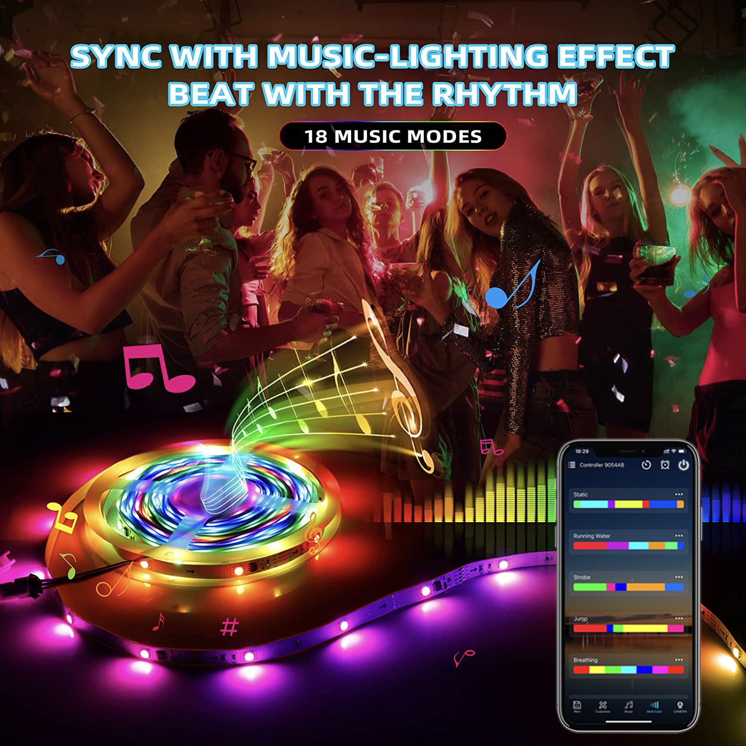 Led Lights for Bedroom 100 ft (2 Rolls of 50ft) Music Sync Color Changing  RGB Led Strip Lights with Remote App Control Bluetooth Led Strip, Led  Lights