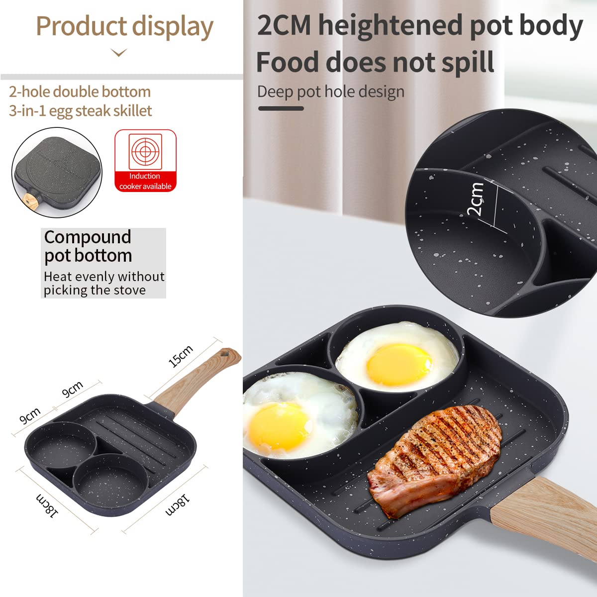 Divided Frying Grill Pan Fried Pan Cleaning Sectional Skillet